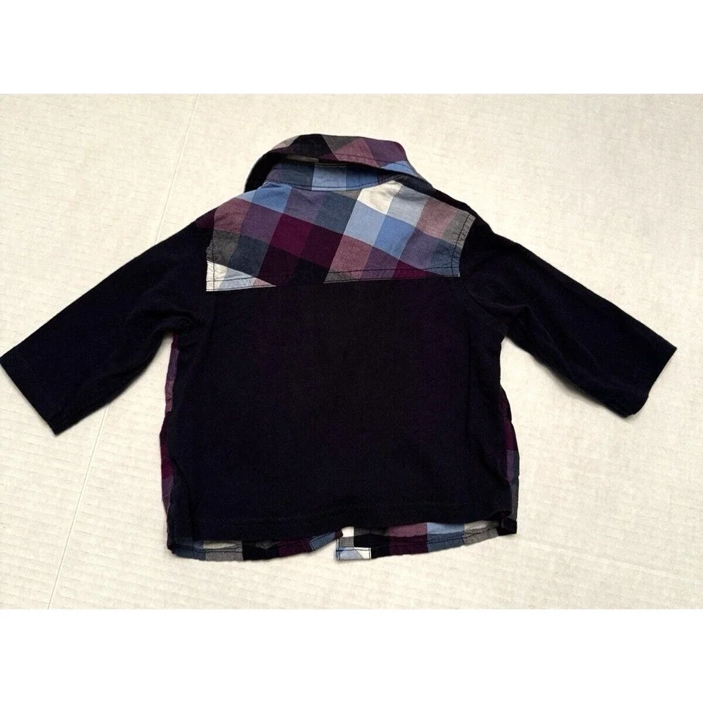 Boys‎ Shirt Baby Infant Plaid Long Sleeve Snap Up with Henley 3-6 mos. Blue